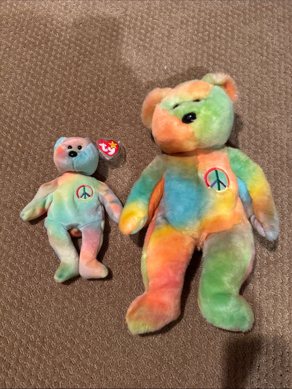 Ty Multicolor Tie-Dye Peace Bear Plush - Rainbow Colors